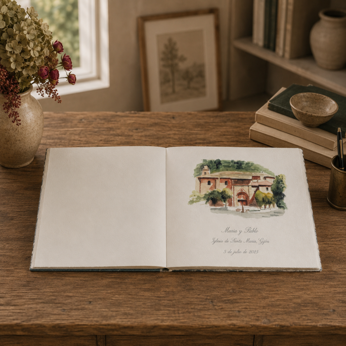 watercolors, personalized guest books