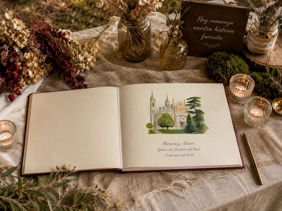 libro de firmas personalizado con acuarela
