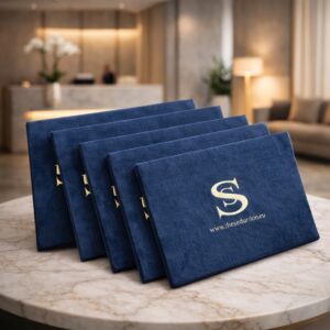 taller de encuadernación en Madrid con carpetas artesanales para estudio de interiorismo