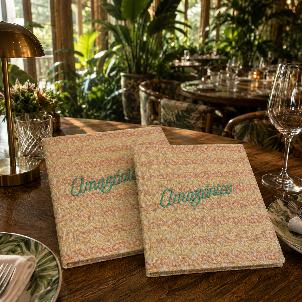 CARTA DE RESTAURANTE PERSONALIZADA CON LOGO AMAZONICO