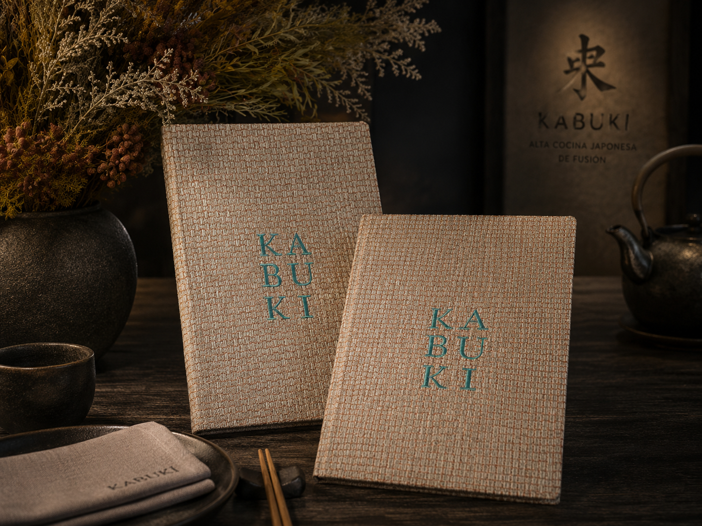 CARTA DE RESTAURANTE PERSONALIZADA CON LOGO KABUKI